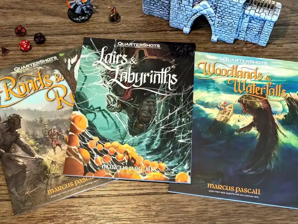 QuarterShots: Complete TTRPG Adventure Bundle (3 Books + PDFs) - 60+ Low-Prep Side Quests